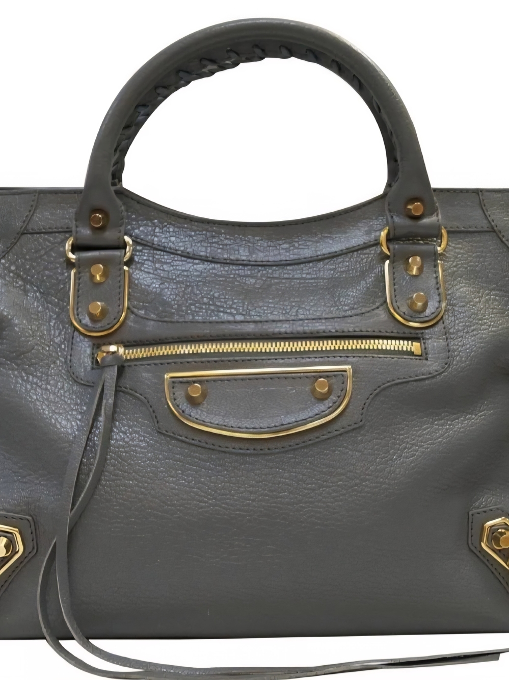 Balenciaga Gray Leather Satchel with Gold Hardware